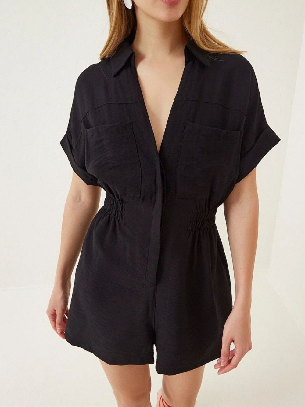 Women's Black Short Sleeve Romper